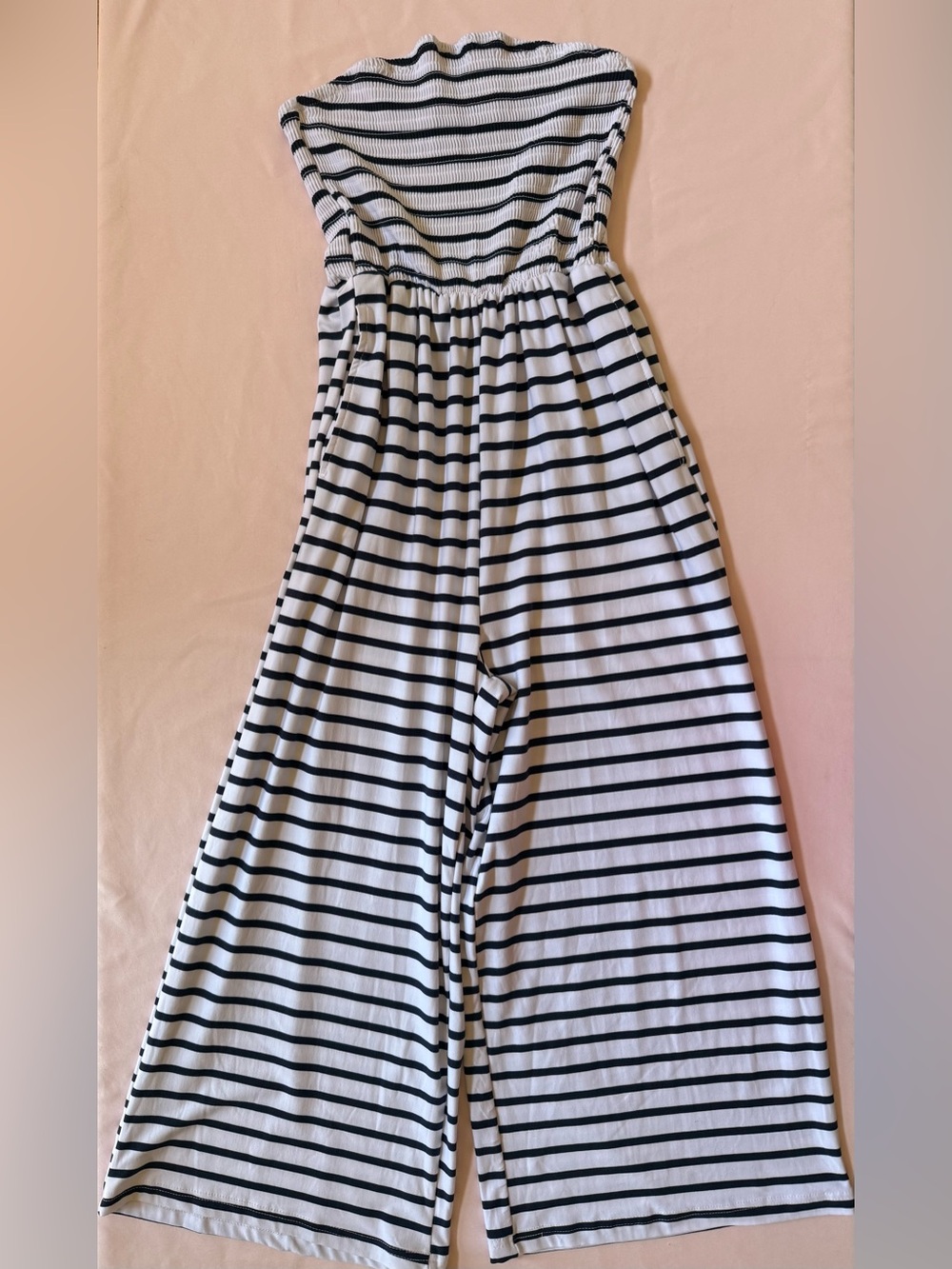 NWOT Arden B Navy and White Striped Strapless Jumpsuit-M
